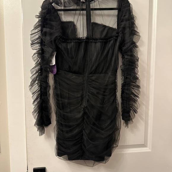 Black Tulle Mini Dress with sleeves - Picture 3 of 5